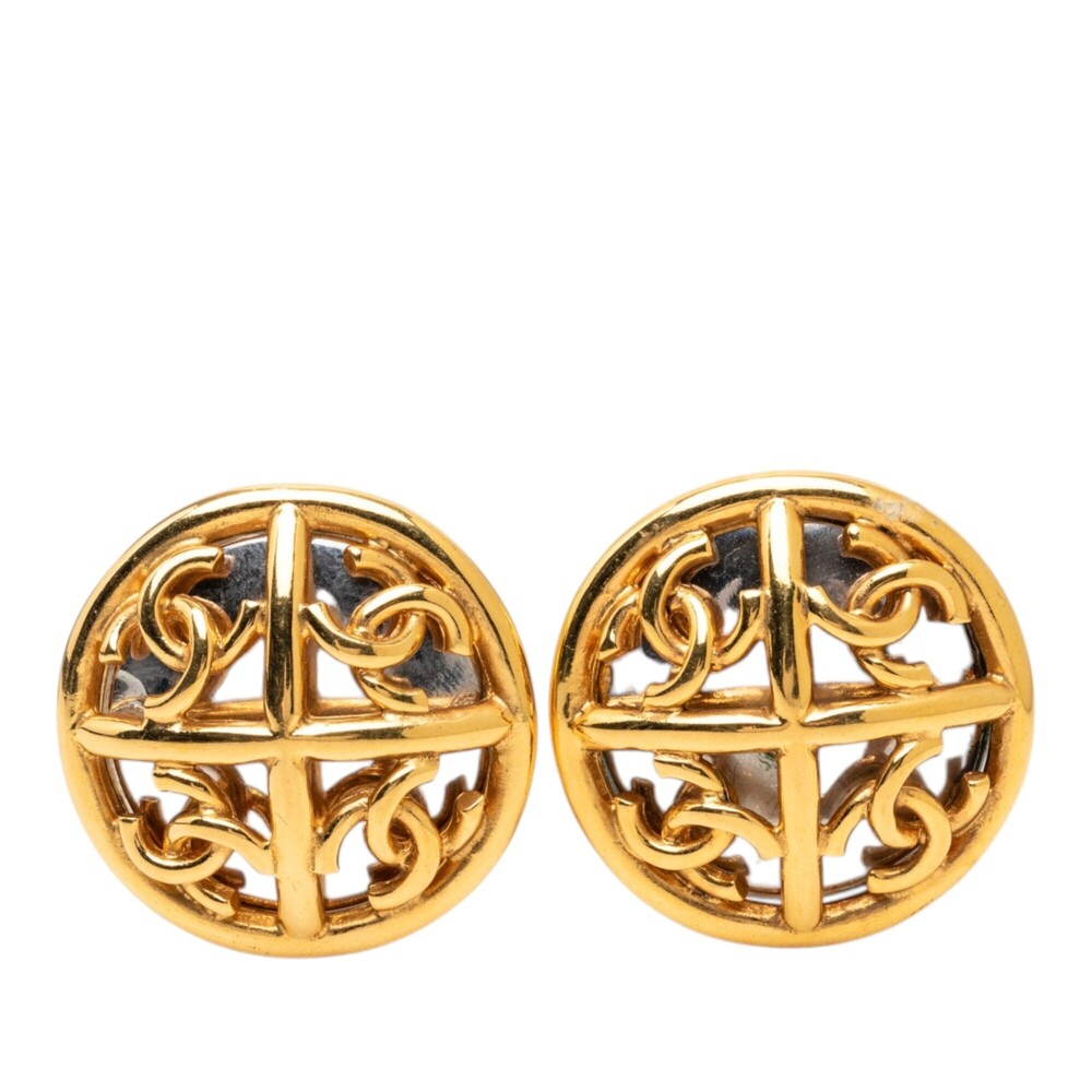 Pre-Loved Chanel CC Gold Plated Round Mirror Clip On Earrings